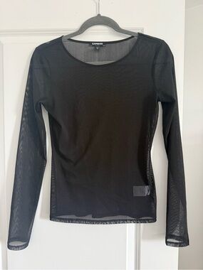 Express Black Sheer Long Sleeve Mesh Top
